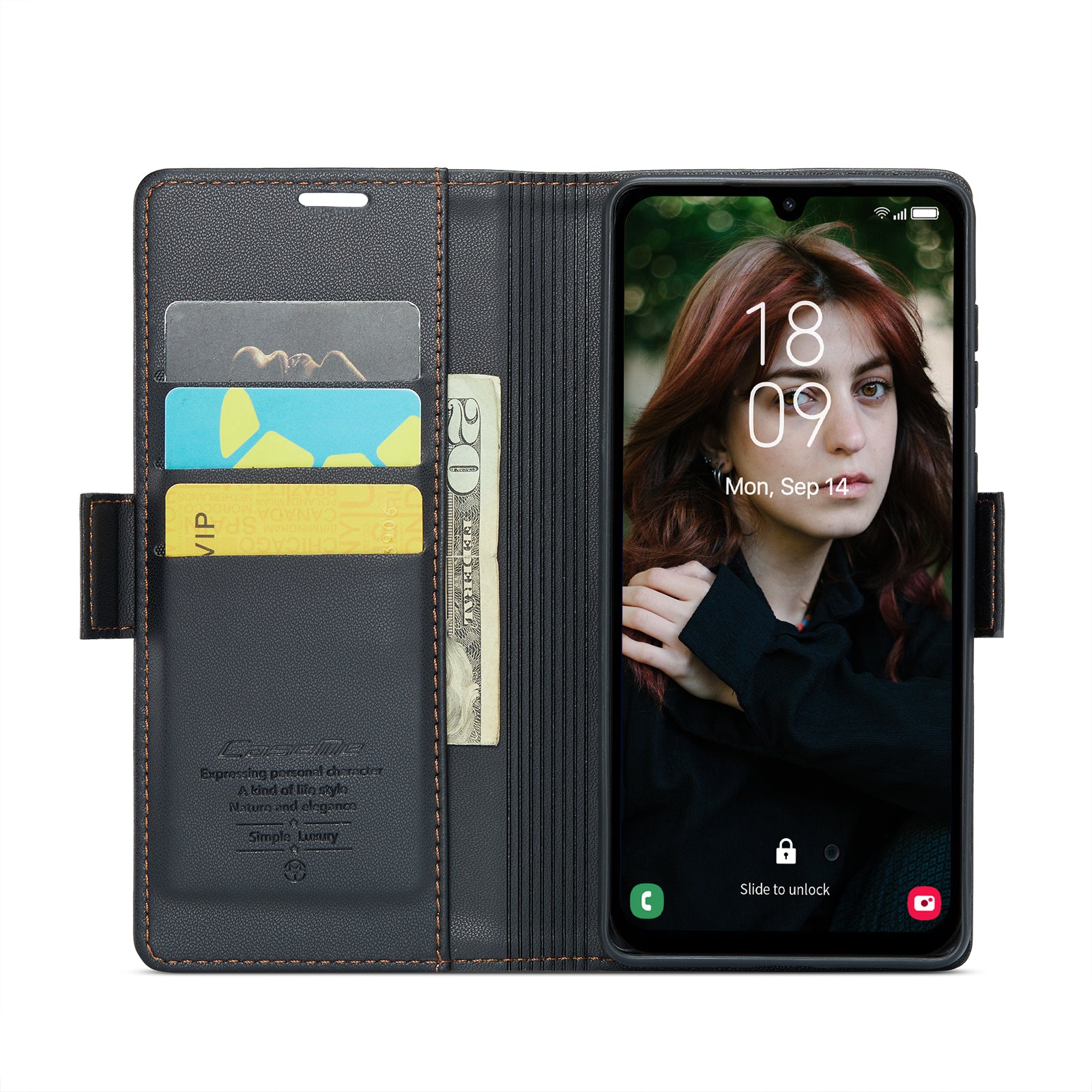 For Samsung Galaxy A16 5G / A16 4G Case CASEME 023 Series RFID Blocking Glossy Stand Phone Cover - Black For Samsung Galaxy A16 5G / A16 4G Case CASEME 023 Series RFID Blocking Glossy Stand Phone Cover - Black